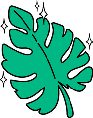 Retro groovy Green Monstera Leaf Illustration