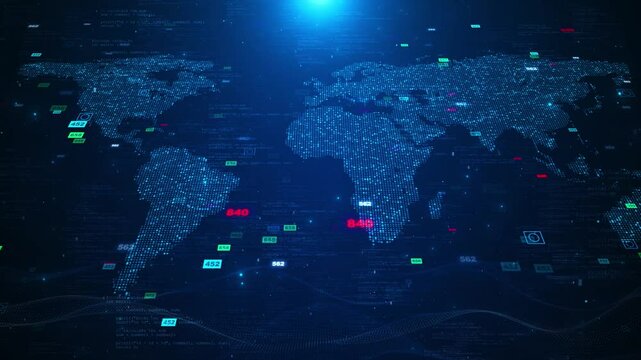 Global financial market trade stock market crypto currency concept digital indicators, world map abstract background. forex, index, bitcoin, Numbers Graphs. abstract finance trade statistics 3D 4K
