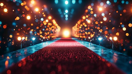 Spectacular illuminated red carpet walkway.
