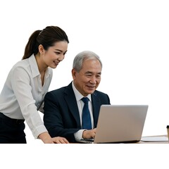 Business people working on laptop isolated on white background. use cases: teamwork, mentoring, collaboration.