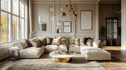 Spacious, light-filled living room with modern, neutral decor.