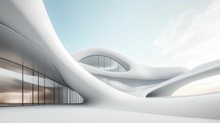 Modern architectural design featuring flowing, white forms.