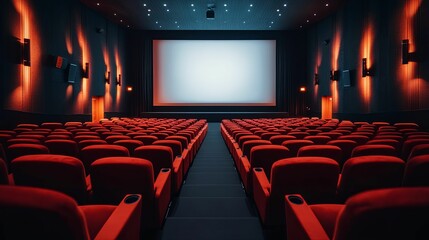 Fototapeta premium Empty movie theatre auditorium with large screen.