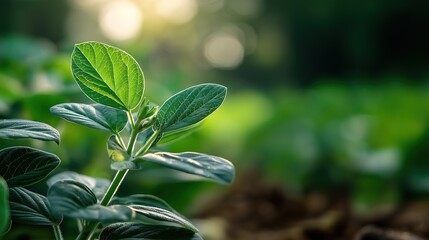 Soybean field thriving with green leaves, symbolizing sustainable agriculture and natural growth.