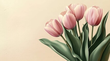 Delicate blush pink tulips against a pastel background.