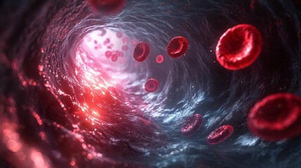 Red blood cells flowing through a blood vessel.