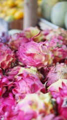 pile of red dragon fruit or its Latin name Hylocereus polyrhizus which is ripe and sweet