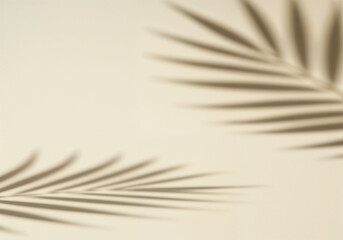 Fototapeta premium Palm leaf shadows overlay an off-white surface casting organic silhouettes adding tropical aesthetic