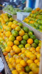 Neat arrangement of sweet and ripe yellow oranges
