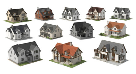 Explore Diverse House Designs with Transparent Backgrounds, Showcase Architectural Styles & Models.