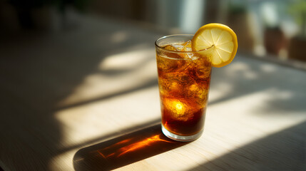 iced americano with lemon slice