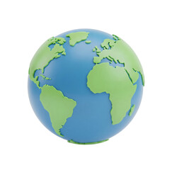 3d globe showing continents of earth in minimal blue and green style