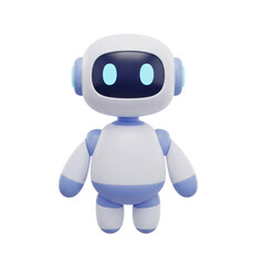 3D cute white and blue cartoon robot with glowing eyes