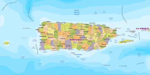 Detailed political Map of Puerto Rico
