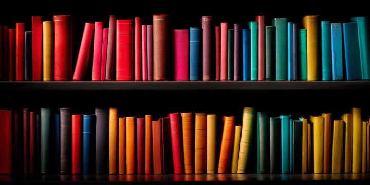 Vibrant Collection of Books on Shelves A Colorful Display of Literature