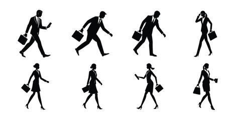 Fashionable vector silhouettes of women and men in various poses, including sport, dance, and shopping, for a versatile collection of people illustrations