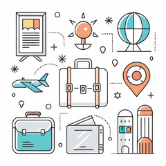 Modern tourism location and luggage vector icons