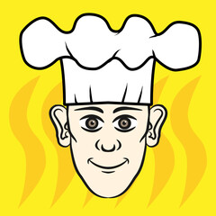 Vector illustration of a man wearing a chef hat on a yellow background