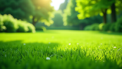 Obraz premium serene lawn stretches distance perfectly manicured grass blades swaying gently soft natural light framing