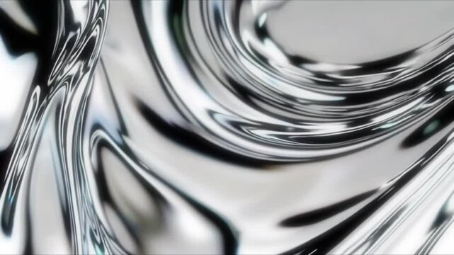 Flowing silver chrome liquid metal forms abstract waves and ripples. This sleek animation creates a modern, metallic effect. Perfect for luxury themes, tech visuals, or elegant backgrounds