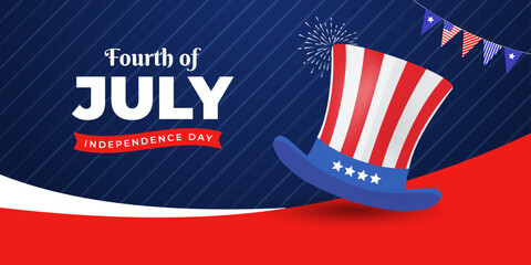 Independence Day 4th of July banner design | USA patriotic flag and fireworks for social media promotion and web graphics