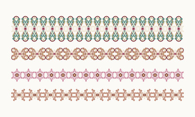 Ethnic Border Collection with Geometric Floral Elements – Pastel Decorative Seamless Vector Trim