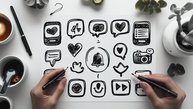 Sketchy Social Networking Symbols: Seamless Doodle Icons for Web Design