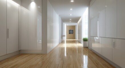 Obraz premium Modern Interior Hallway Design with Glossy Finishes