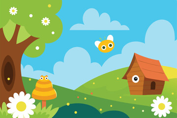 Obraz premium spring landscape with birds