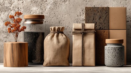 Zero-Waste Packaging Display on Natural Stone Background