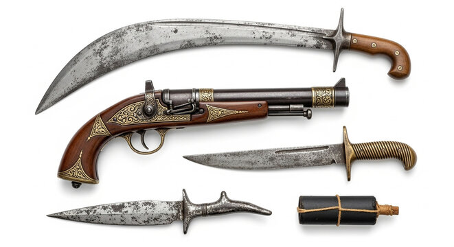 old hunting knife on a white background - Powered by Adobe