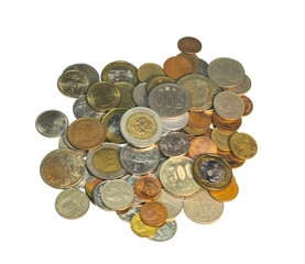 Pile of coins isolated on transparent background.