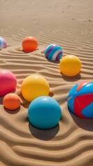 Naklejka premium Colorful Beach Balls in the Sand A Summer Vibe