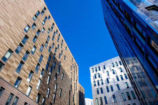 Newcastle UK: 8th June 2024: The View Student Accommodation on a sunny blue sky day next to Newcastle stadium St James Park