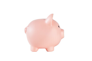 Pink piggy bank isolated on white background. The concept of money savings.