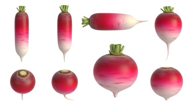 Radishes: Red, White, & Pink; Transparent Background Images.