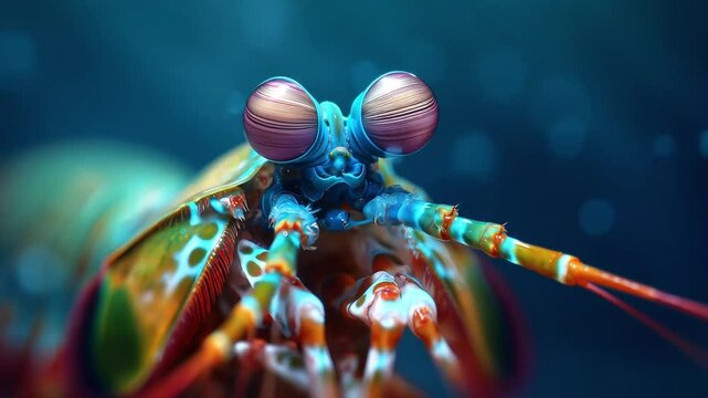 A vibrant mantis shrimp showcases its incredible eyes and kaleidoscopic colors.