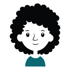 Curly hair cartoon character avatar of smiling child face icon vector illustration in flat minimal style for profile and education design.
