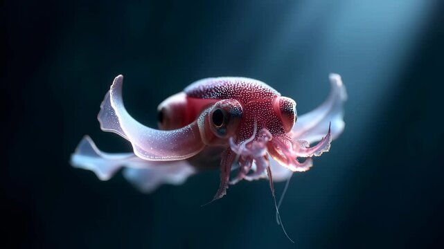 A rare Dumbo octopus gracefully glides through the mysterious deep ocean.
