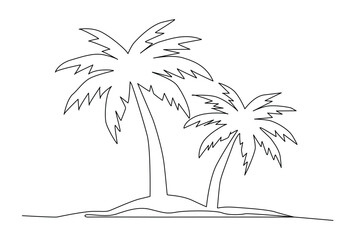 Continuous one line art of Palm tree, vector illustration.