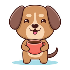 Obraz premium A charming cartoon dog happily holding a cup of coffee