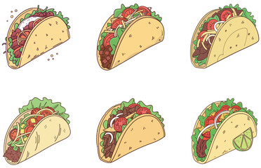 Tacos Vector Design Colorful Flat Taco Illustrations for Mexican Cuisine, Fast Food, and Street Snack Projects