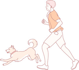 A joyful person jogging along with a playful dog, exemplifying an active, energetic, and healthy lifestyle together