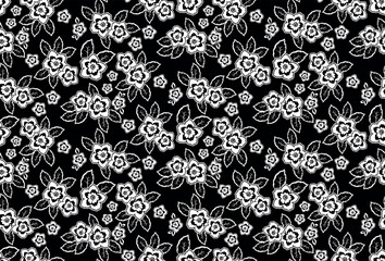 Seamless black and white flowers pattern. Abstract floral pattern.