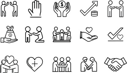Illustrative Icons of Giving, Charity, and Community Support