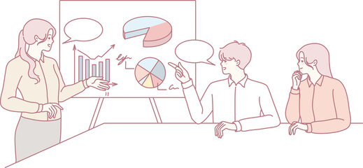 A dedicated team engages in a collaborative presentation, discussing various data visualizations and insights together