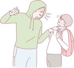An illustration of bullying between two students, highlighting tension and raising awareness for resolution and safety