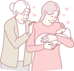 A loving mother, caring grandparent, and their newborn share profound emotional connections and an unbreakable bond
