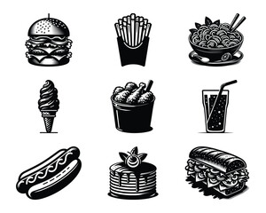 Fast food set bundle collection vector illustration isolated on a white background