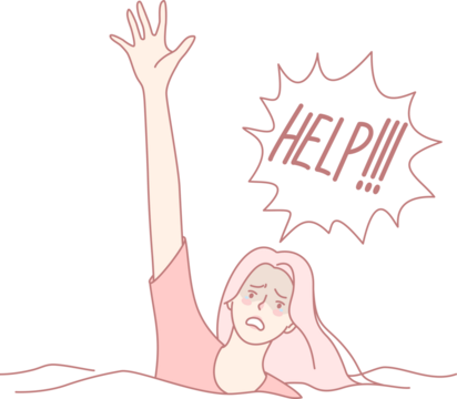 A desperate woman finds herself struggling in the water, reaching out urgently for help in a state of distress